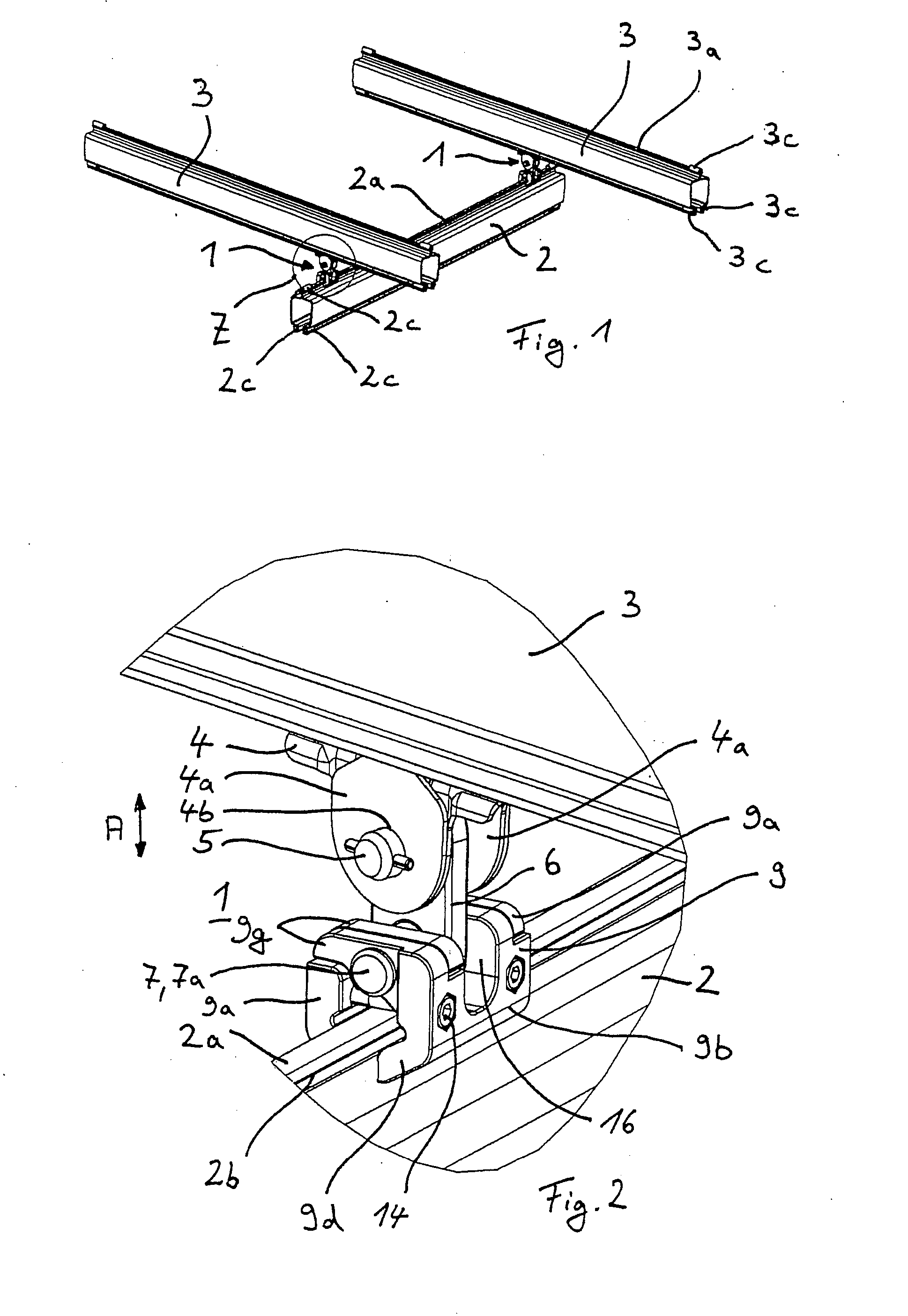 Device for suspending a rail of an overhead conveyor or a hoisting machine