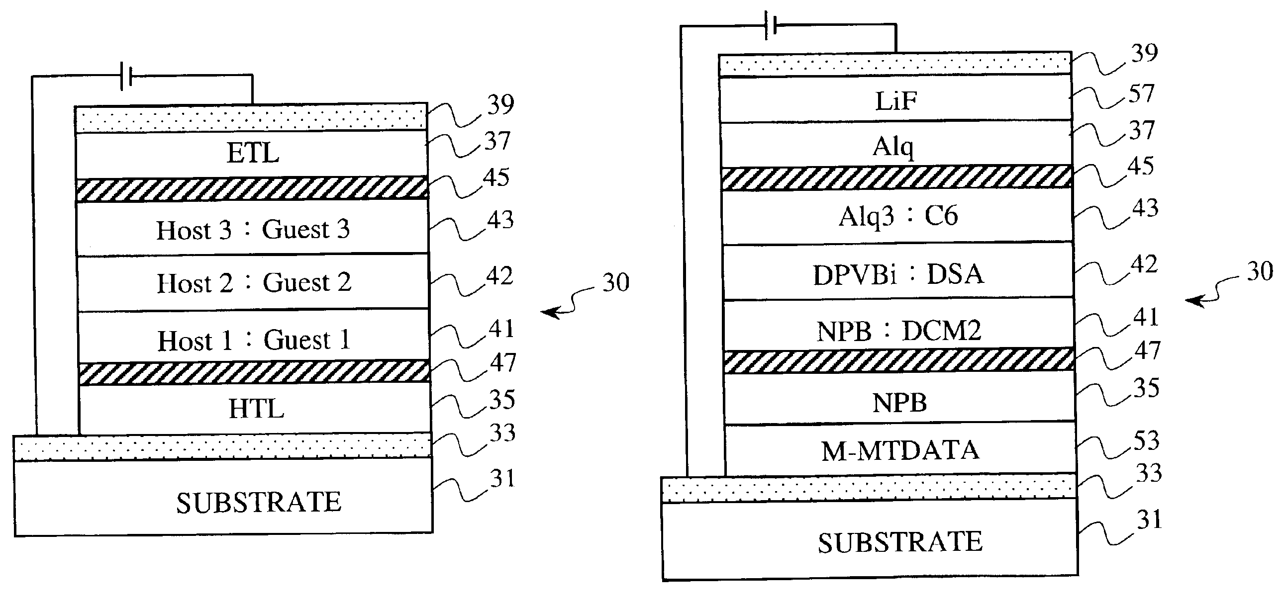 Organic electroluminescent device having host material layer intermixed with luminescent material