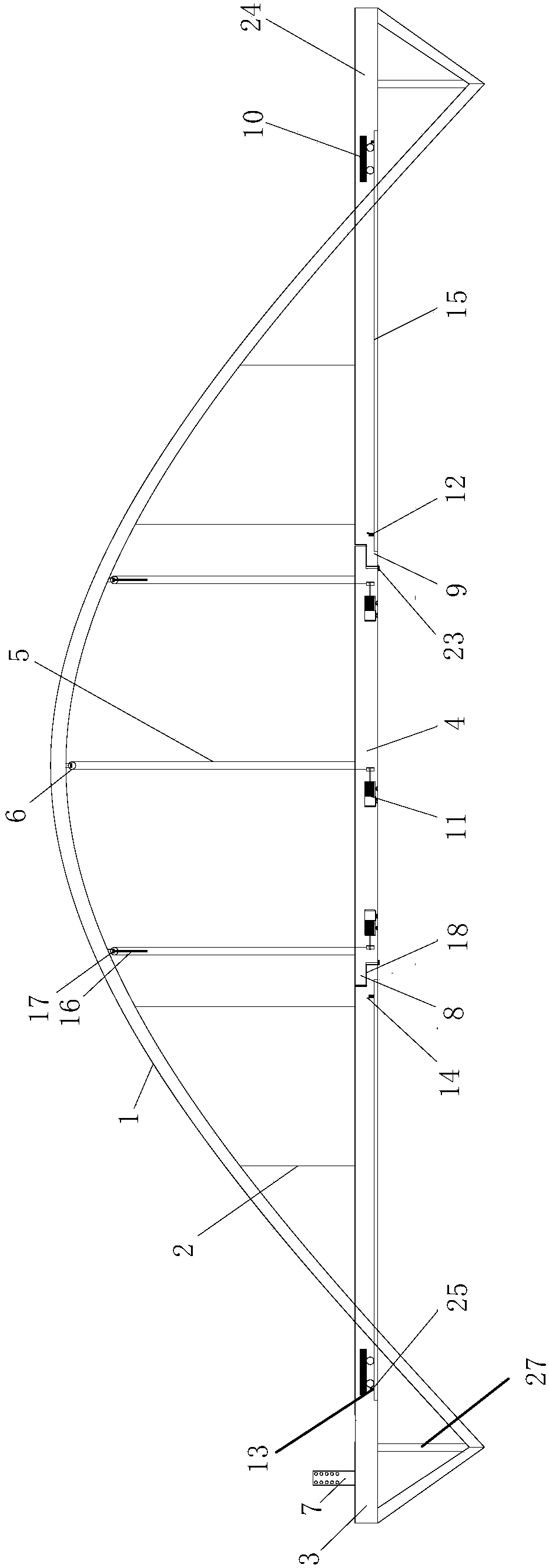 A vertical lifting open arch bridge and its opening and closing method