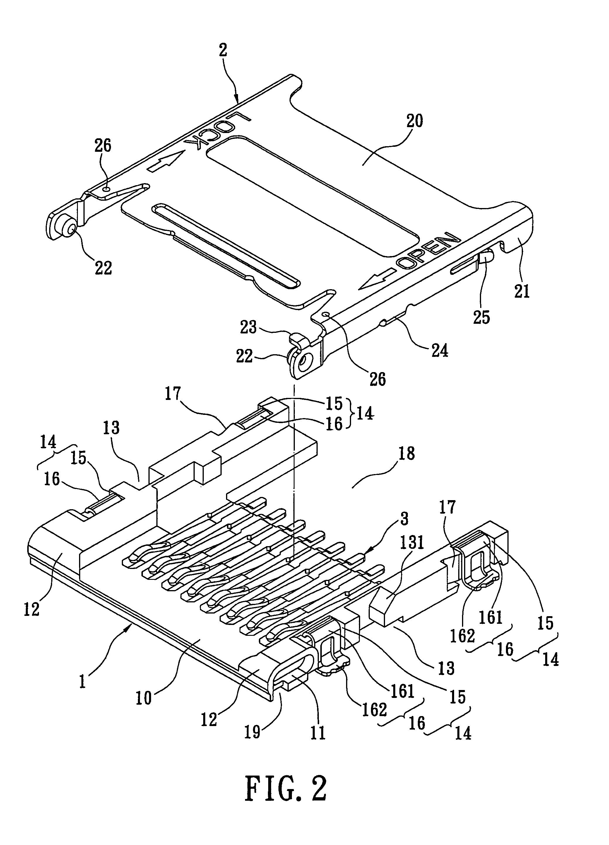 Electrical card connector including a locking mechanism