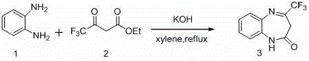 Simple and convenient preparation method of fluorine-containing alkyl-1,5-benzodiazepin-2-one