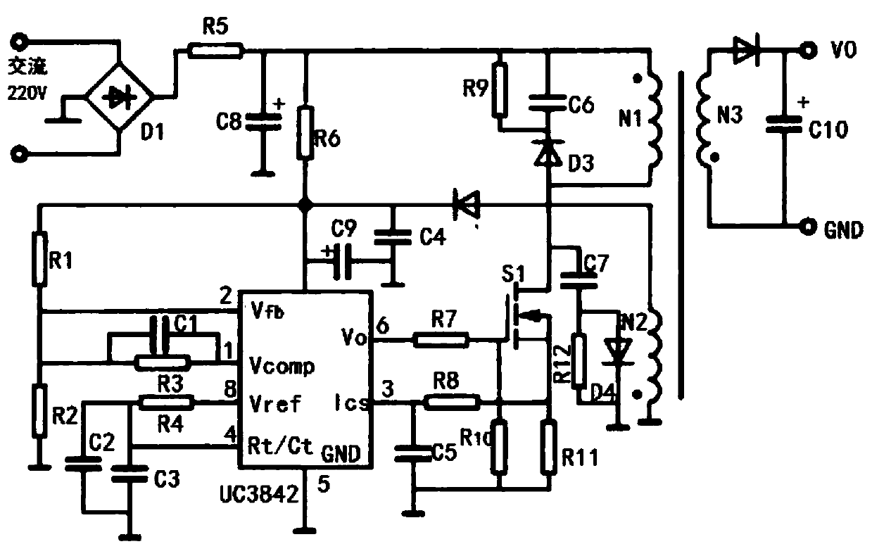Switching power supply protection circuit based on UC3842