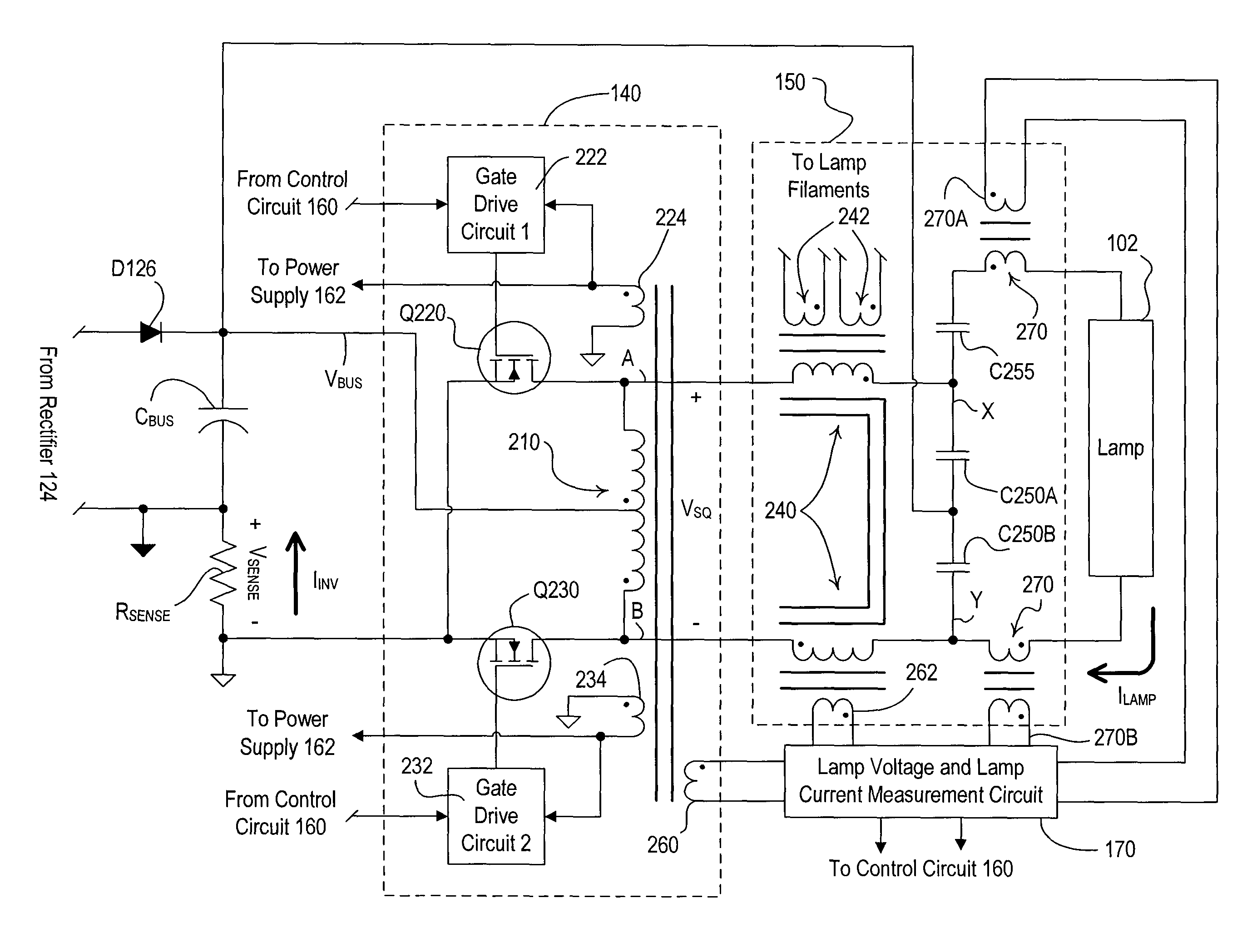 Electronic ballast having a partially self-oscillating inverter circuit