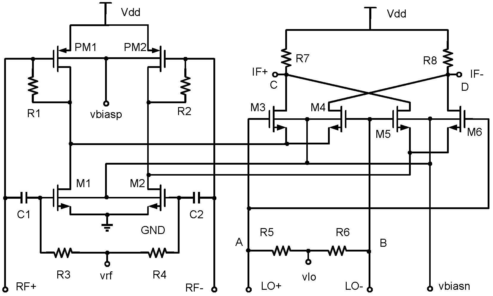 Ultralow consumption current multiplexing mixer based on substrate bias