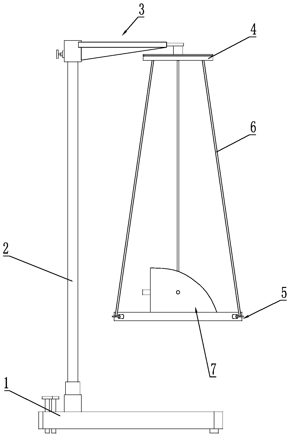 Rigid body accurate positioning three-line pendulum for verifying rigid body rotational inertia vertical axis theorem