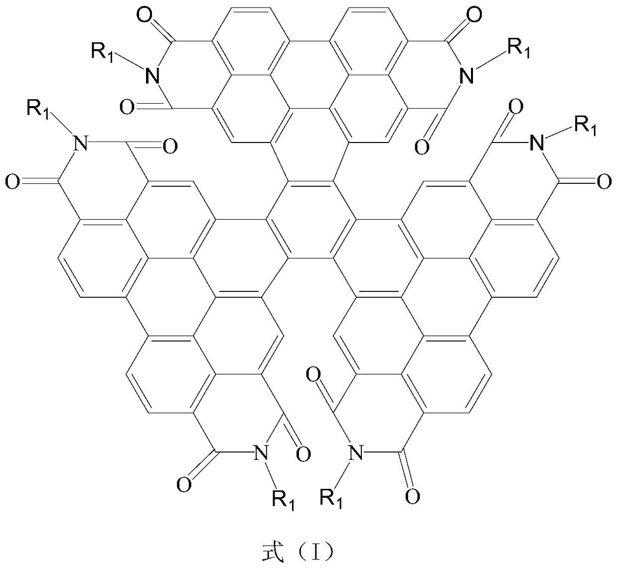 A kind of gear type trimerized perylene diimide compound and its preparation method and application