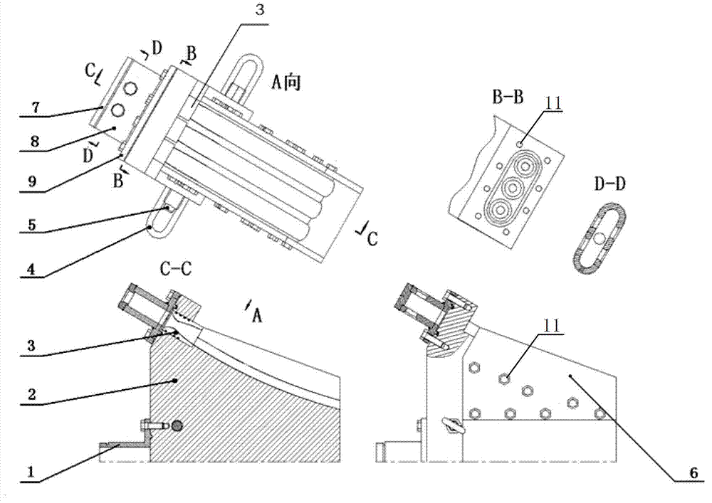 Six-unit tile-shaped plug nozzle cold flow test device