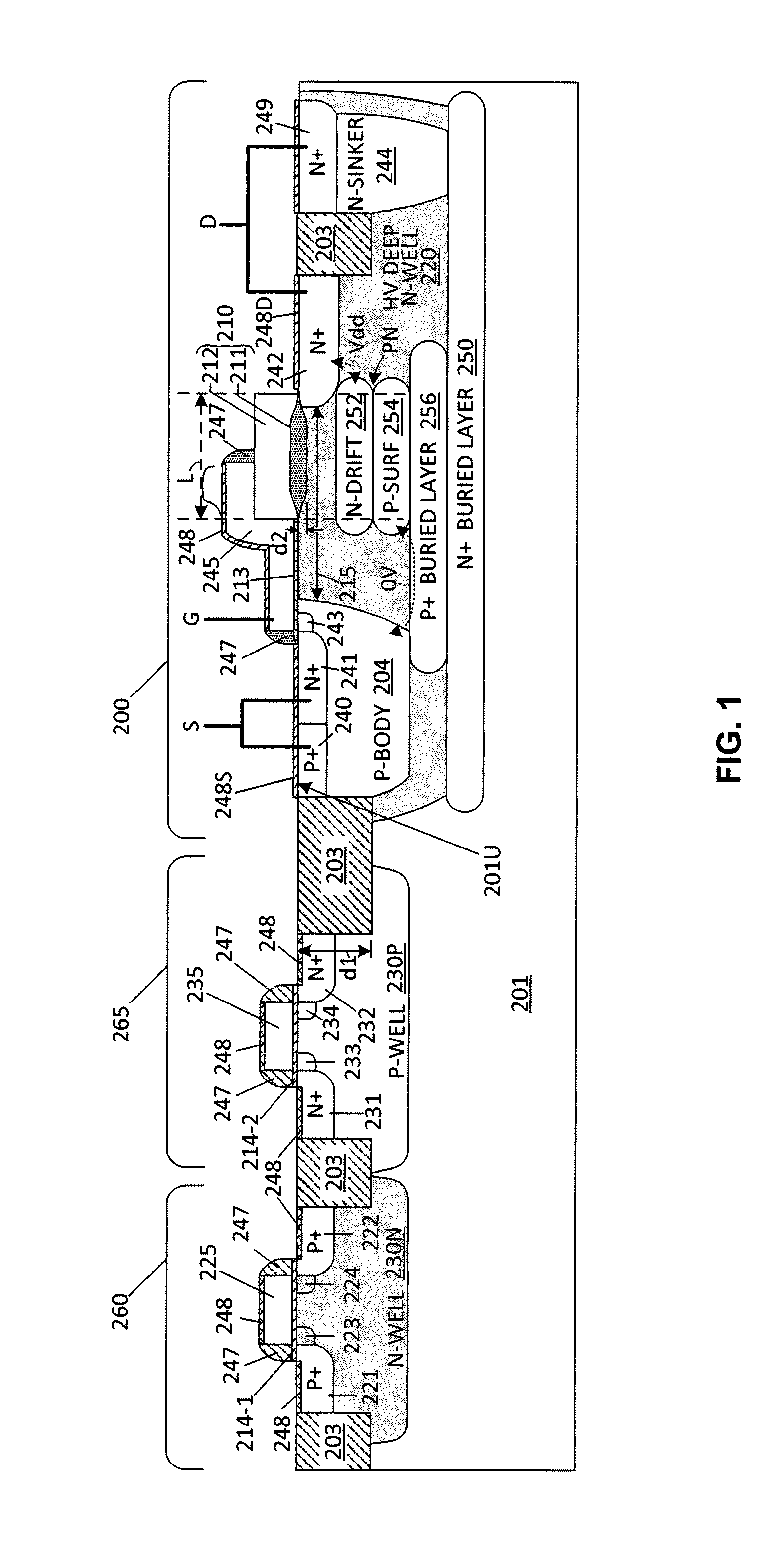 Double-Resurf LDMOS With Drift And PSURF Implants Self-Aligned To A Stacked Gate "BUMP" Structure