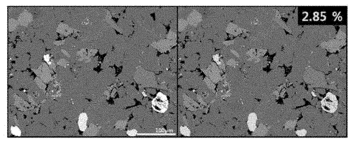 Method for porosity measurement using sem images of rock samples reacted with a gadolinium compound
