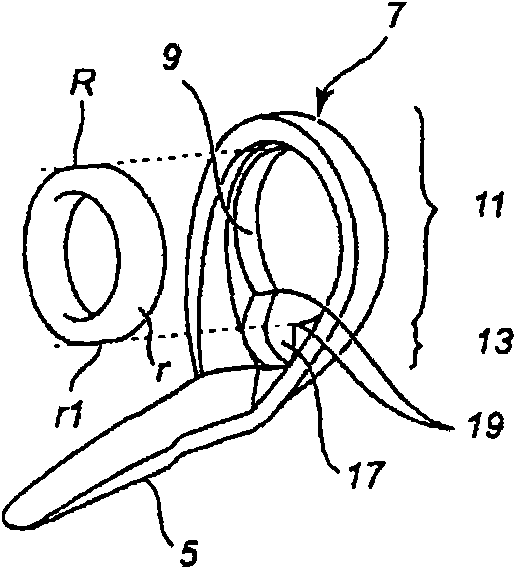 Fishing line guiding device and fishing rod