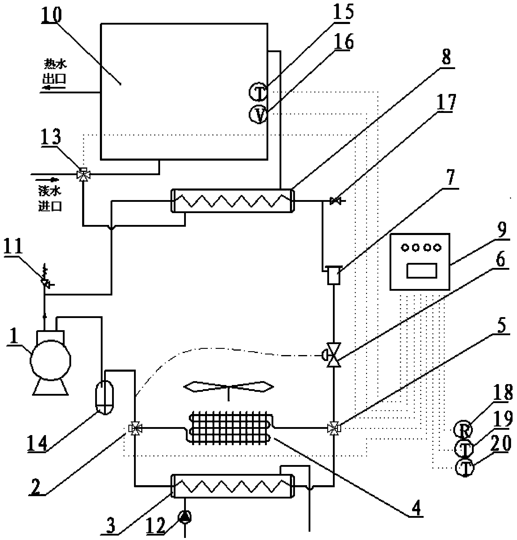 Double-heat-source heat pump water heater for ship and control method of heat pump water heater