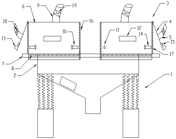 Novel shakeout machine provided with dust collecting and noise reducing structure