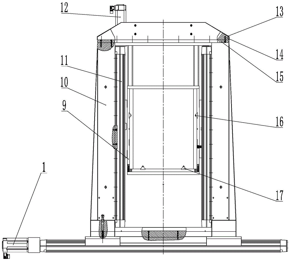 Vertically-arranged two-dimensional large-stroke rapid moving device for repairing microdefects of surface of large-caliber hook-face optical element