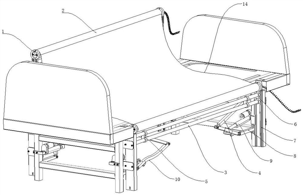 Hidden auxiliary turning-over device and turning-over bed