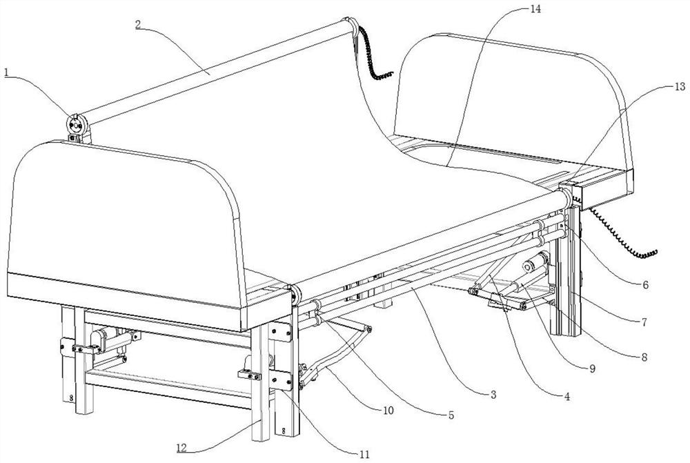 Hidden auxiliary turning-over device and turning-over bed