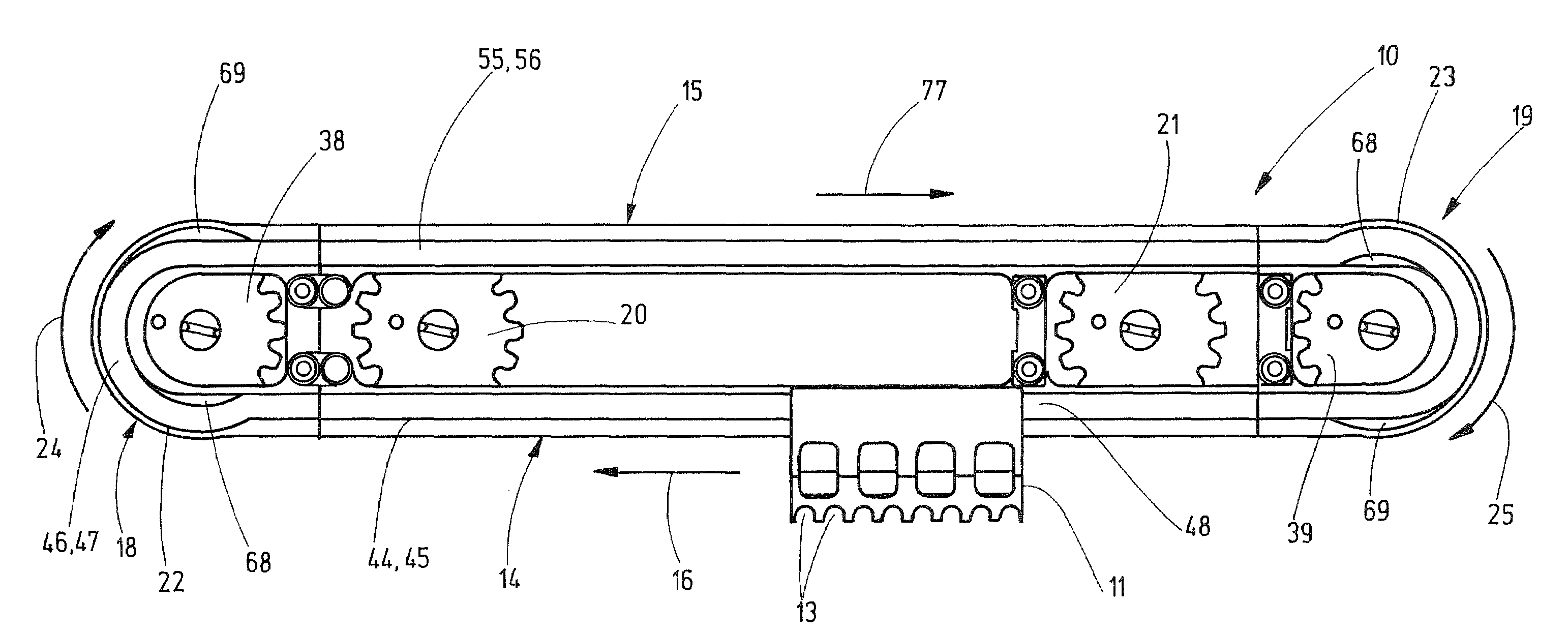 Apparatus for transporting containers to at least one processing station