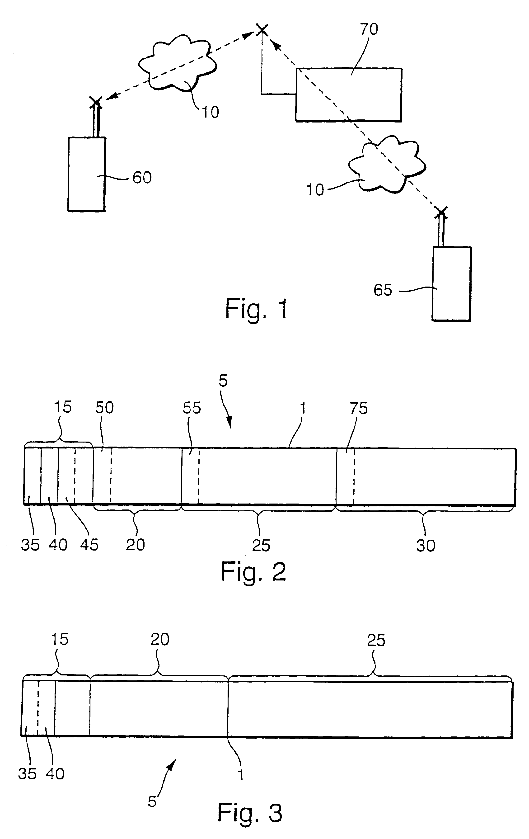Transmission frame and radio unit for transmitting short messages with different data format