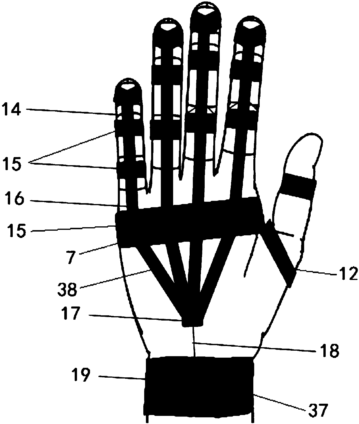 Flexible exoskeleton glove device