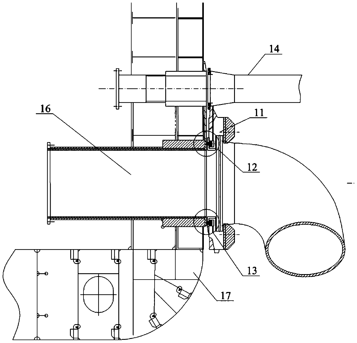 Trailing suction hopper dredger side suction port water acting piston-type sealing device