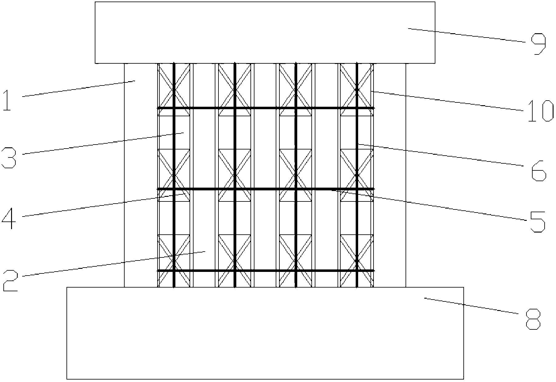 Shear wall with 'profile steel column-steel beam-steel support' embedded between steel tube concrete columns and manufacturing method