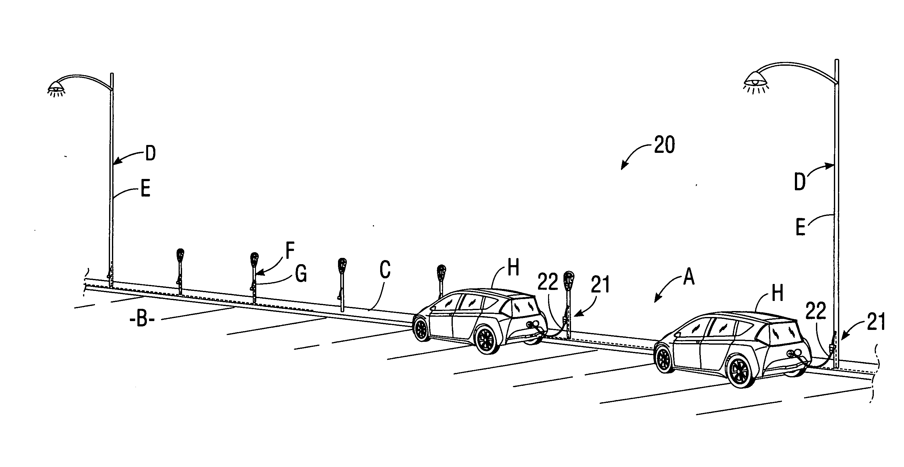 System for charging electric vehicle batteries from street lights and parking meters
