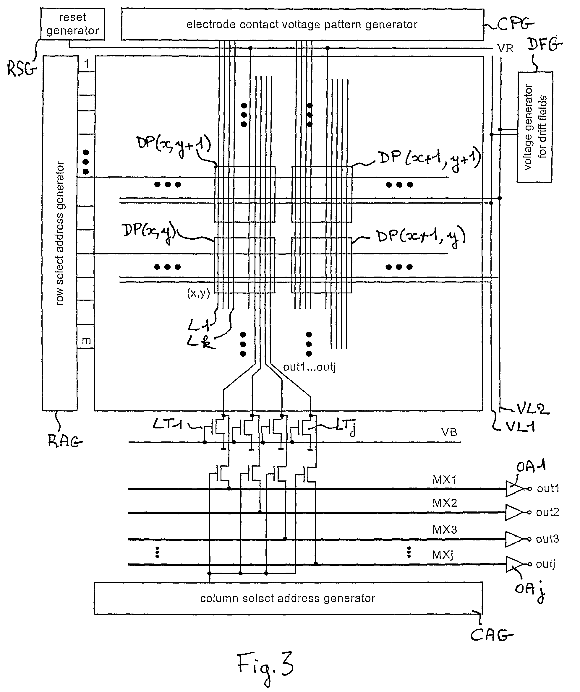 Device and method for the demodulation electromagnetic wave fields having separated detection and demodulation regions