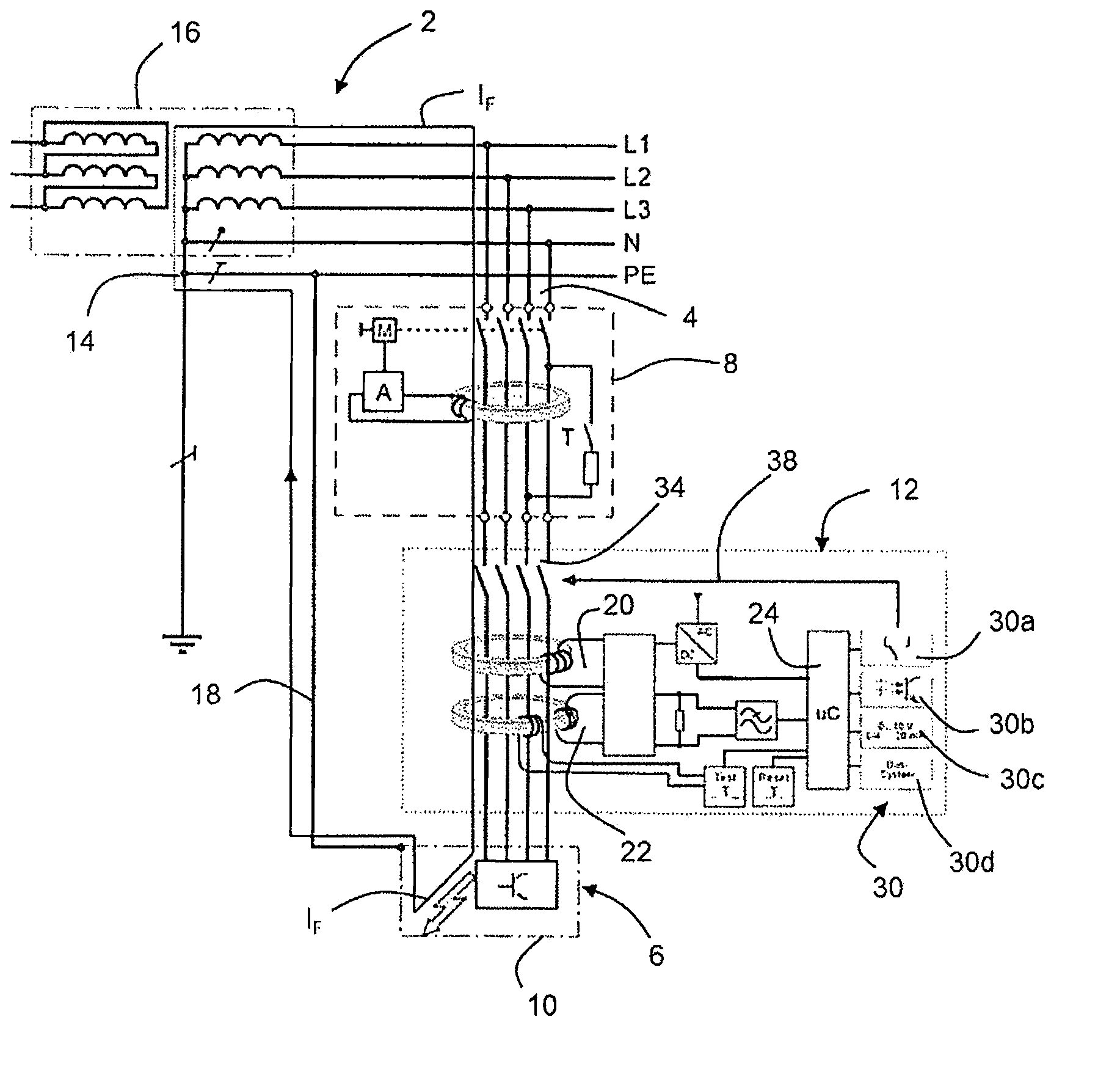 Electrical monitoring device and method for safeguarding the protective function of a type a residual current device (RCD)