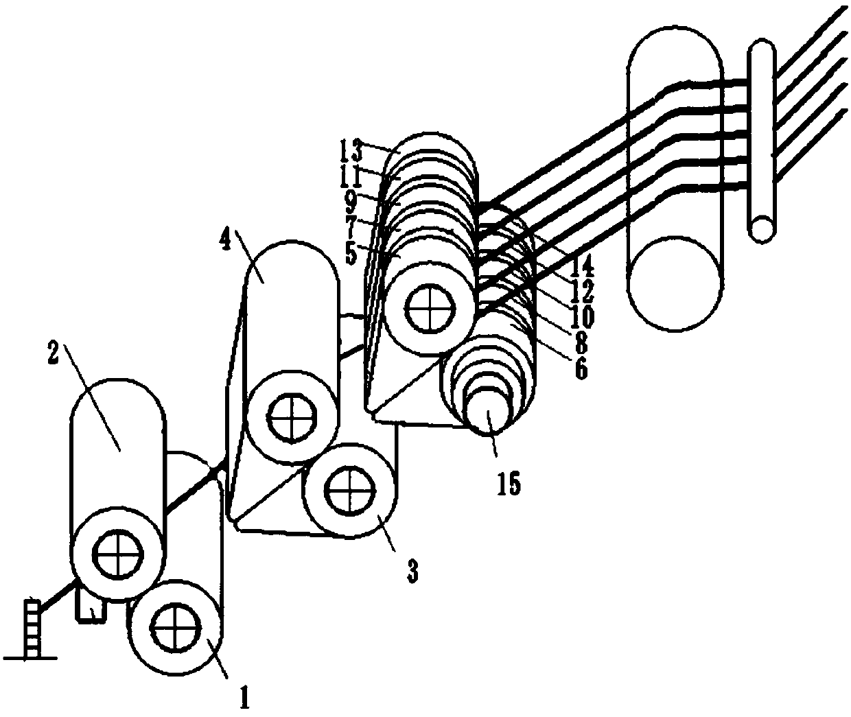 Five-component synchronous two-stage drafting and spinning method for colorful slub or dot yarn