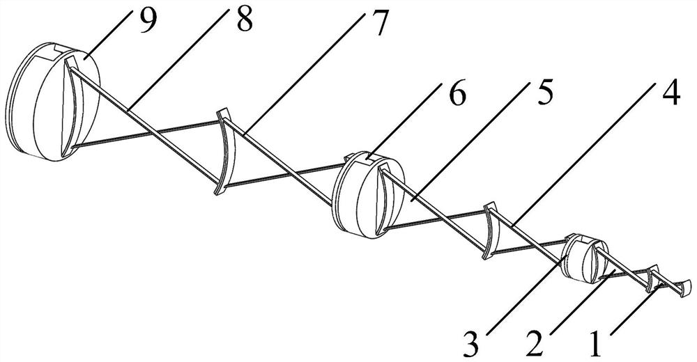 Passive bending axial rotation mechanism based on arc surface free end and three reed cross reeds