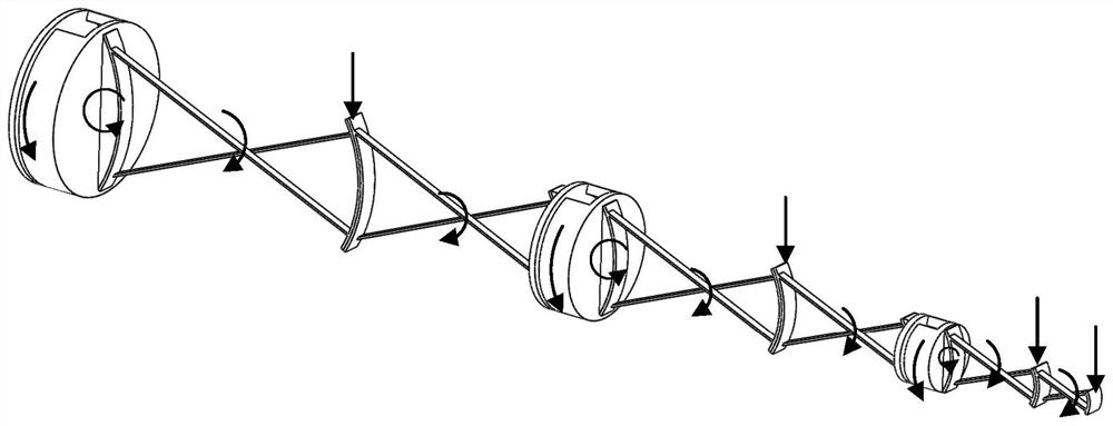 Passive bending axial rotation mechanism based on arc surface free end and three reed cross reeds