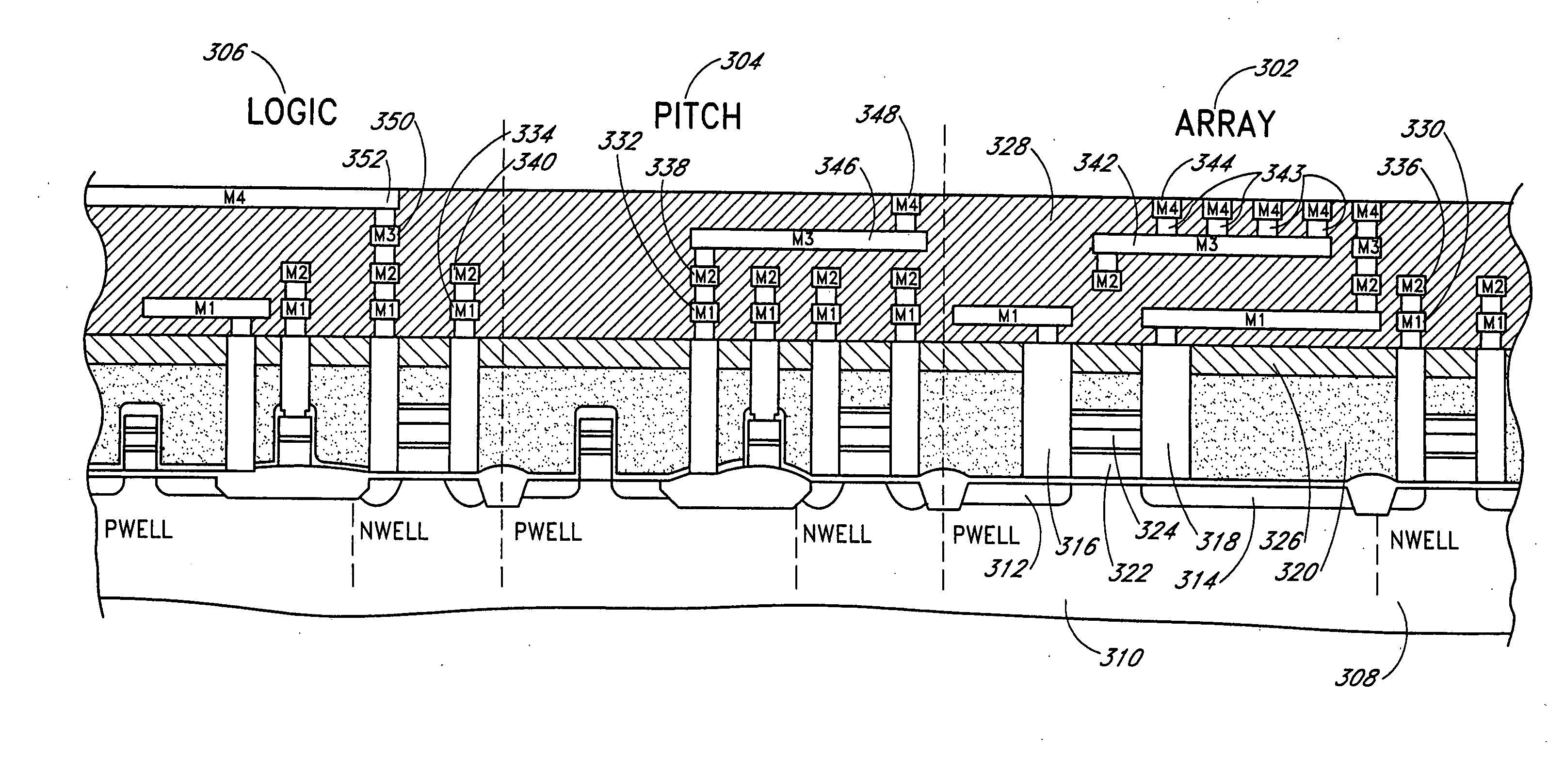 Integrated circuits with contemporaneously formed array electrodes and logic interconnects