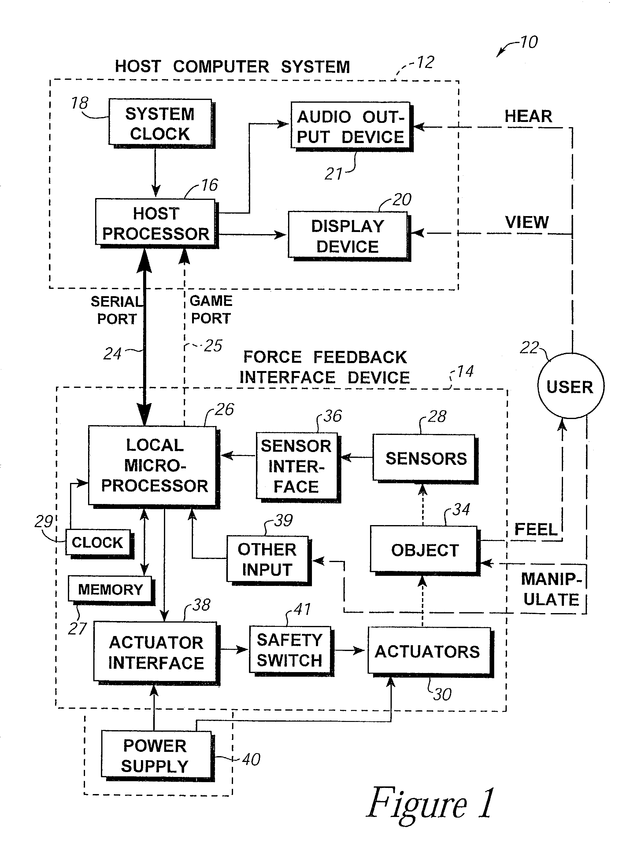 Method and apparatus for controlling force feedback interface systems utilizing a host computer
