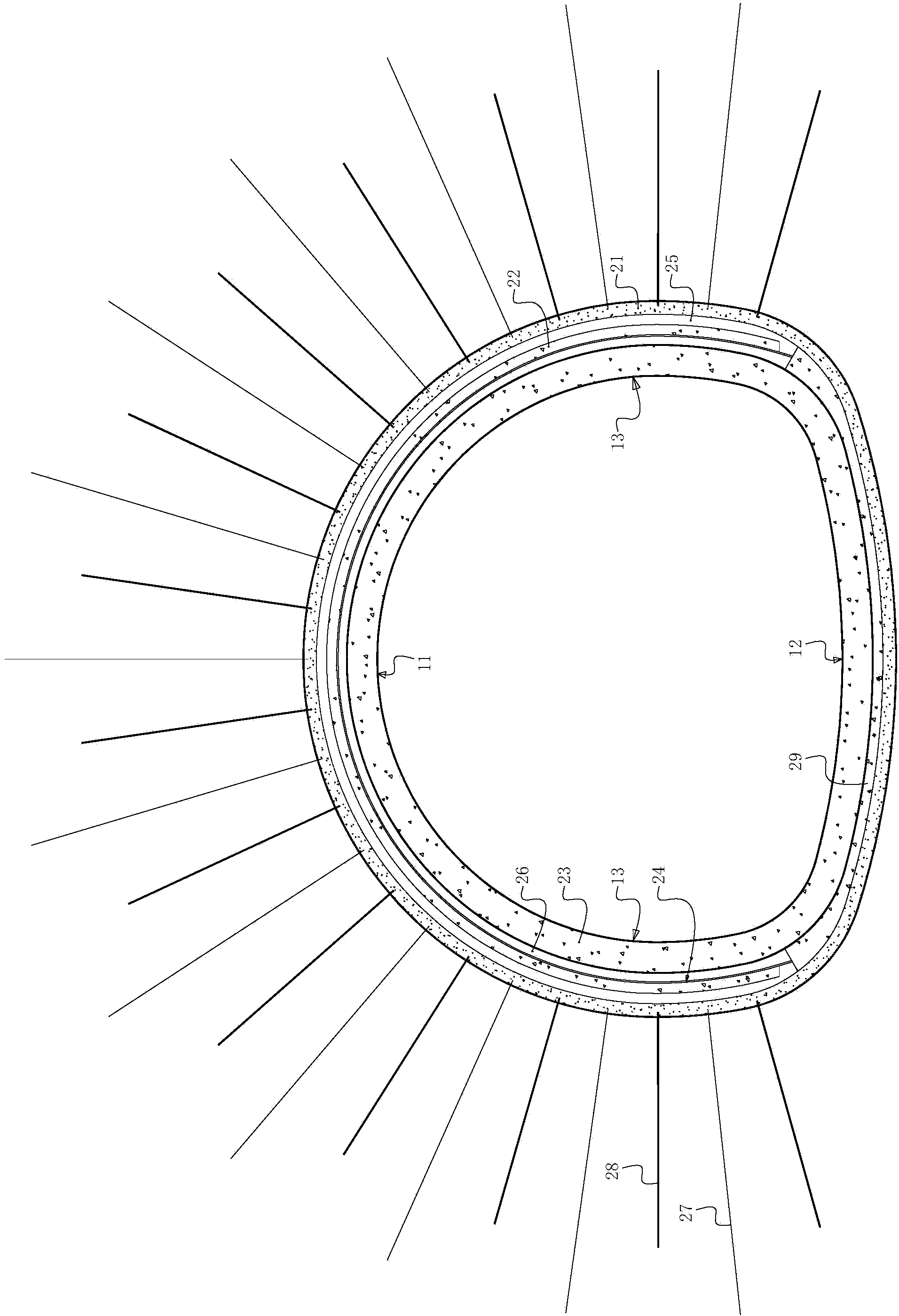 Tunnel supporting structure used for large deformation stratum and construction method of tunnel supporting structure