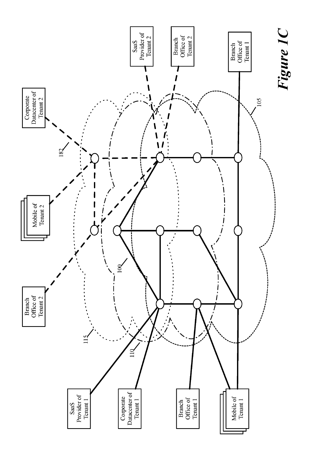 Processing data messages of a virtual network that are sent to and received from external service machines