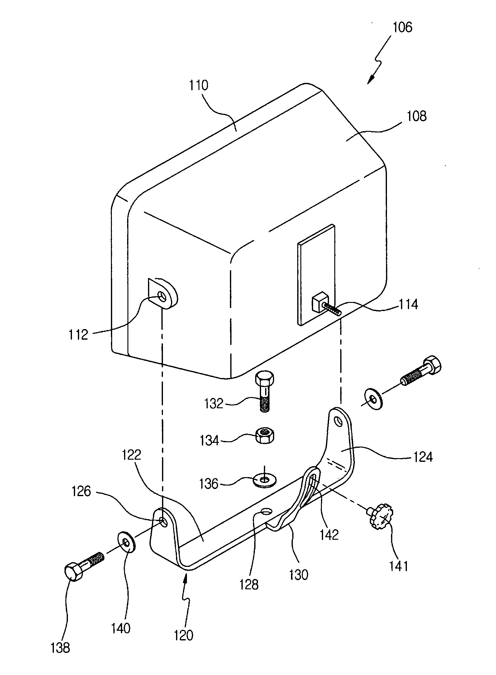 Structure of overhead lamp and mounting bracket for constructional vehicle