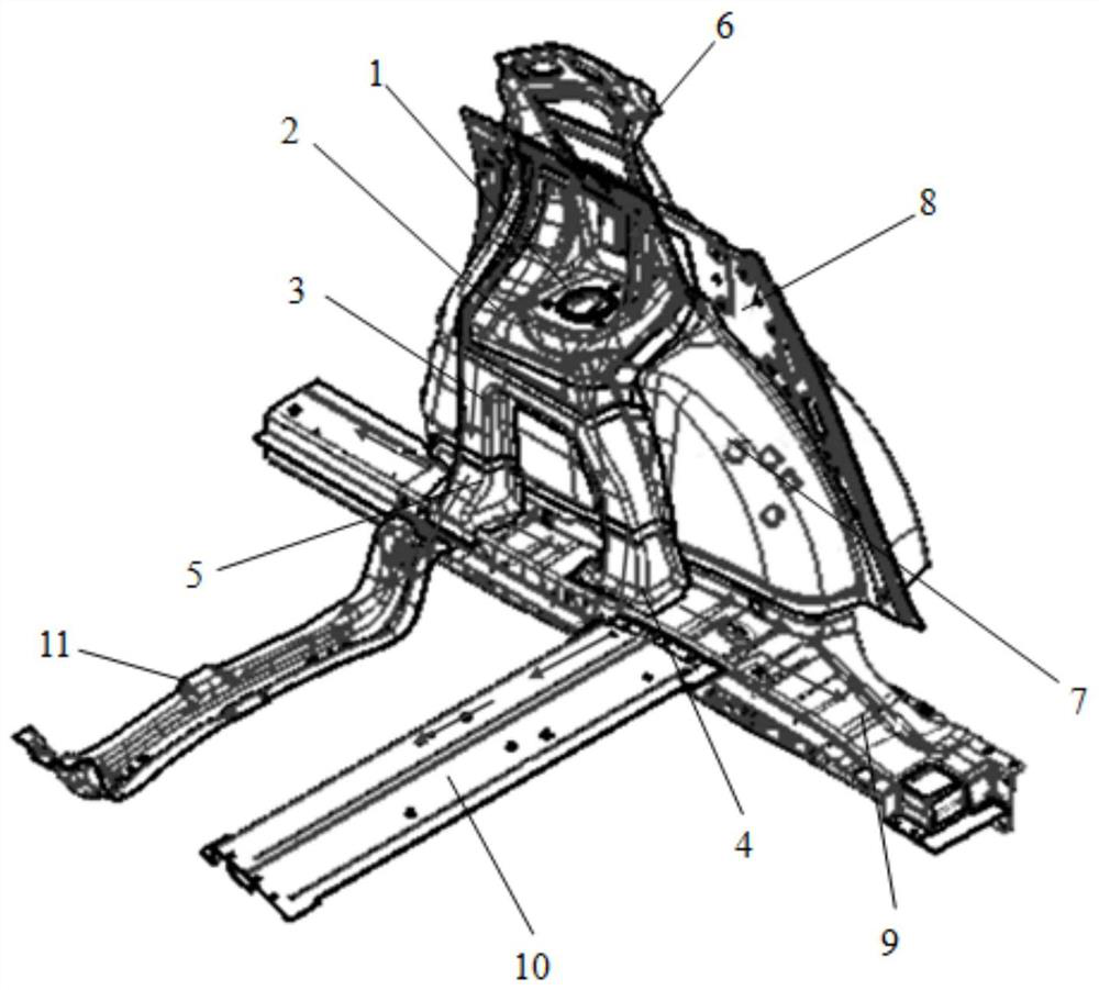 Automobile body rear force transmission structure and automobile