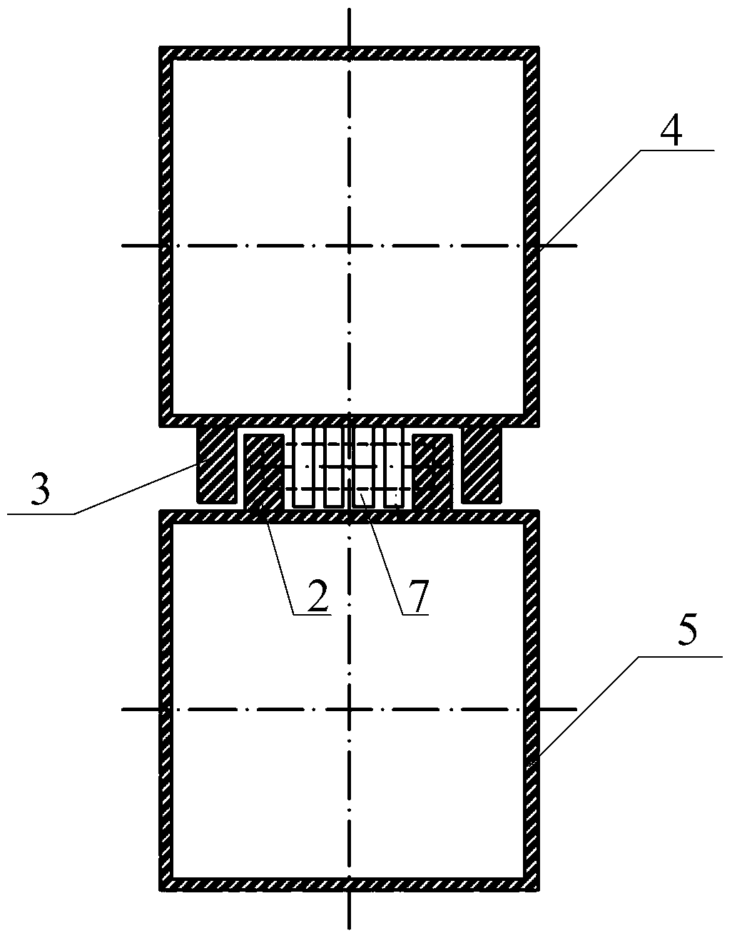 A sliding device between layers of a laminated shear box