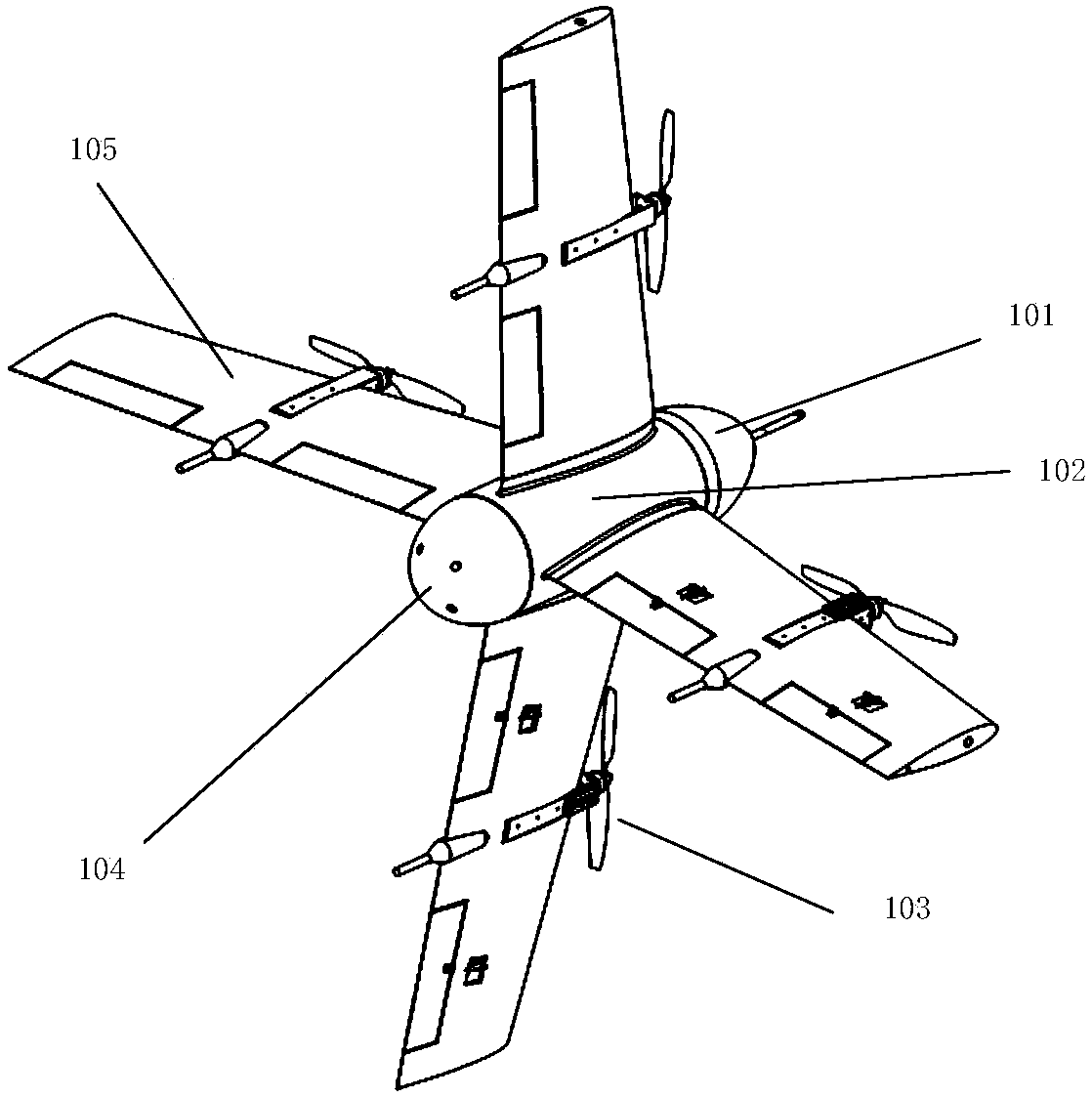 Novel tailstock type axisymmetric multi-propeller vertical take-off and landing unmanned aerial vehicle