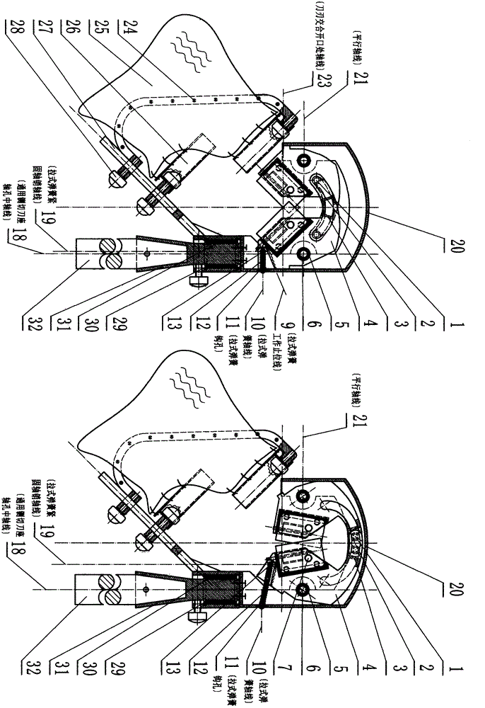 Automatic high-branch fruit chopping, pulling, cutting and harvesting tool with flat axis and pull-type spring chopping cutter holder returning function