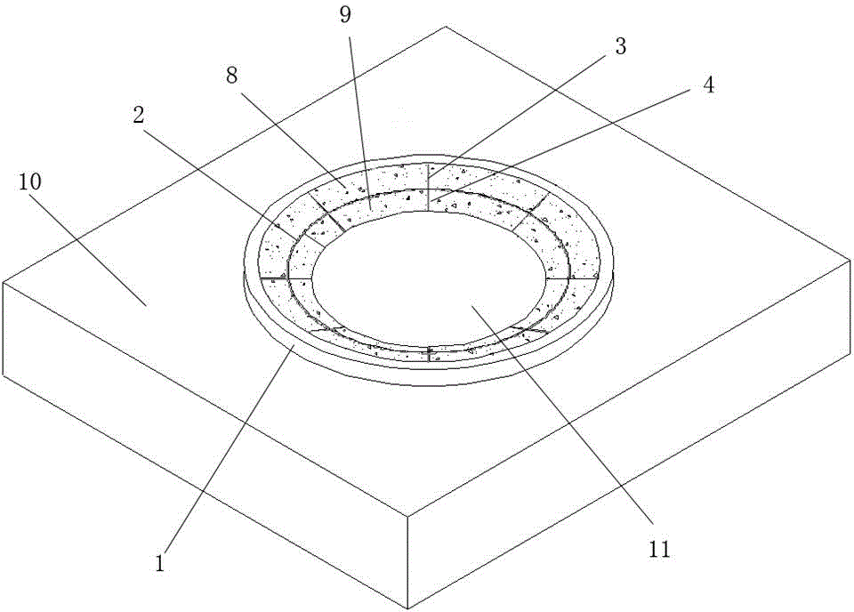Membrane frame for constructing lower spherical segment of swivel bridge rotary table and construction method