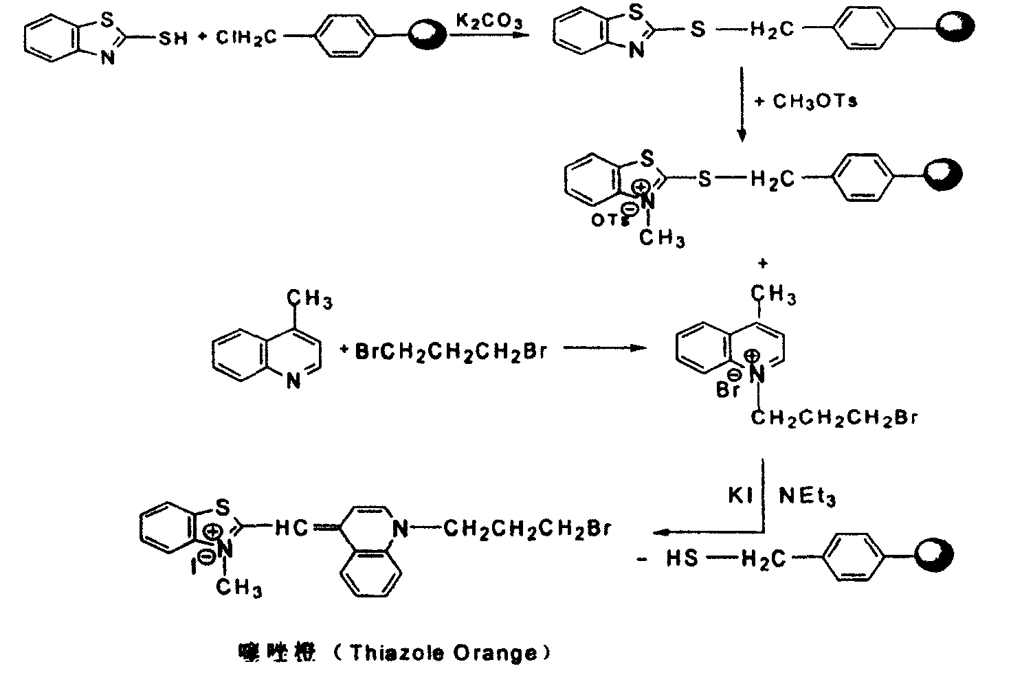 Solid phase synthesis process of thiazde orange cyanine dye
