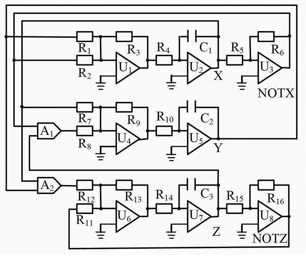 Three-dimensional chaotic circuit