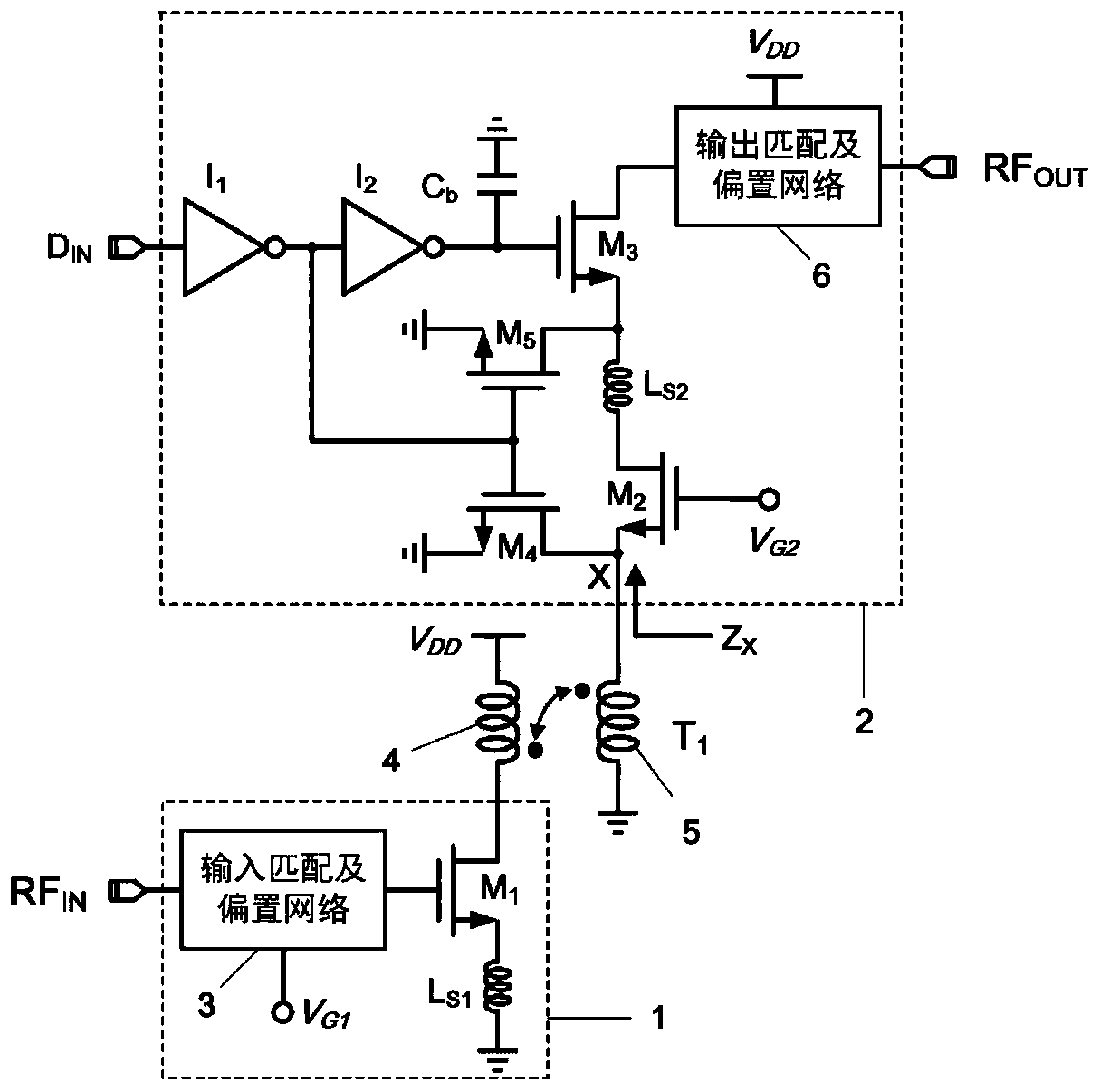 Millimeter wave on-off keying modulator with high isolation and stable input matching