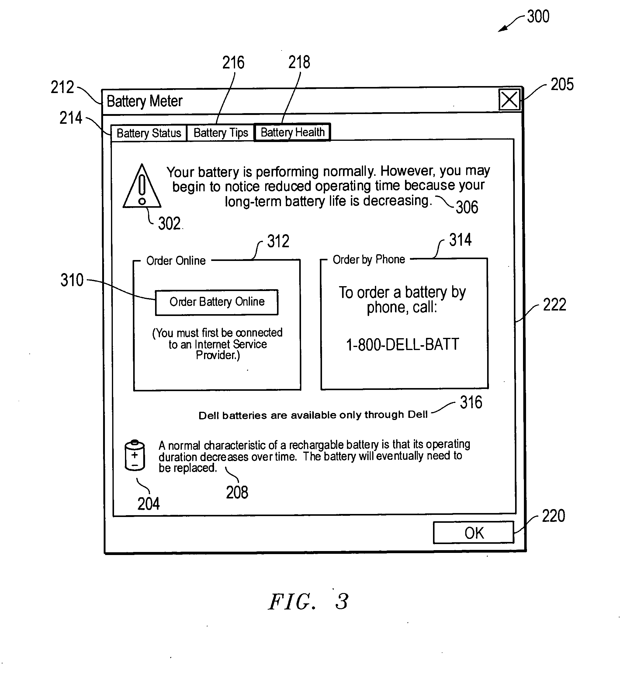 Method and system for providing battery usable life information to users of information handling systems