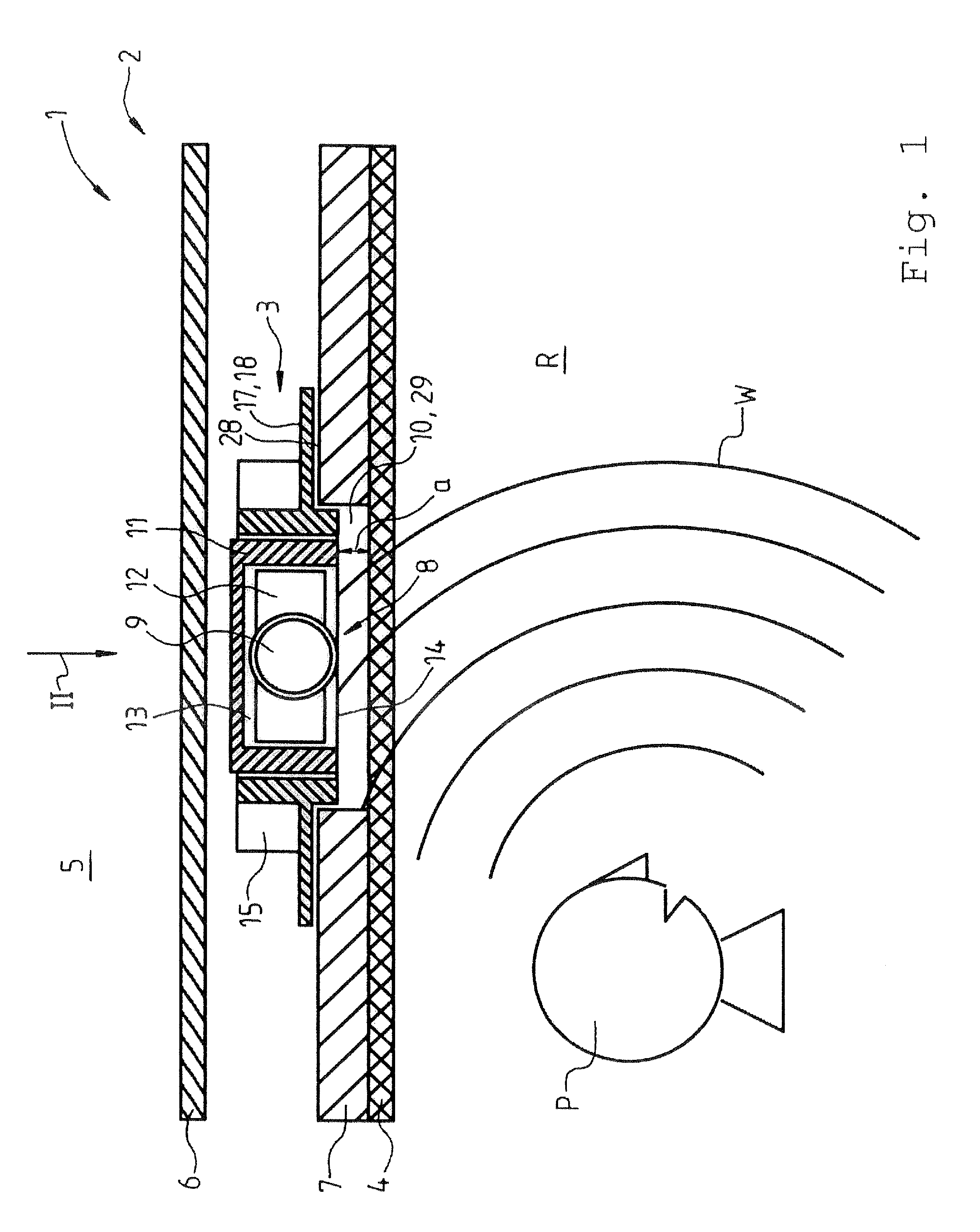 Vehicle with a multilayer roof structure and a microphone unit integrated into the roof structure