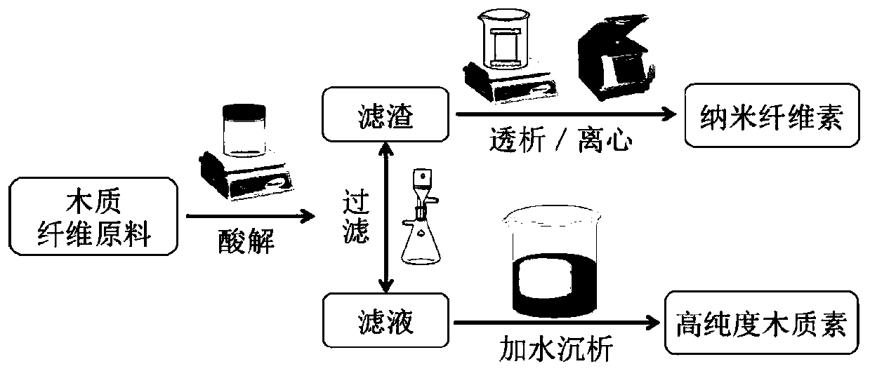 Method for extracting nanocellulose and lignin from wood fiber raw material