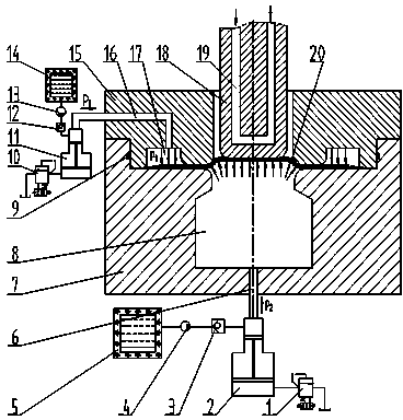 Plate differential temperature hydroforming device capable of realizing radial pressurizing and hydraulic blank pressing