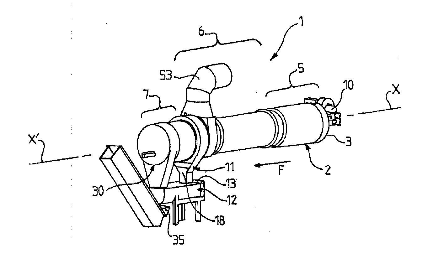 Device for producing hot coated products having a branched outlet and external mixer and method for producing corresponding hot coated products