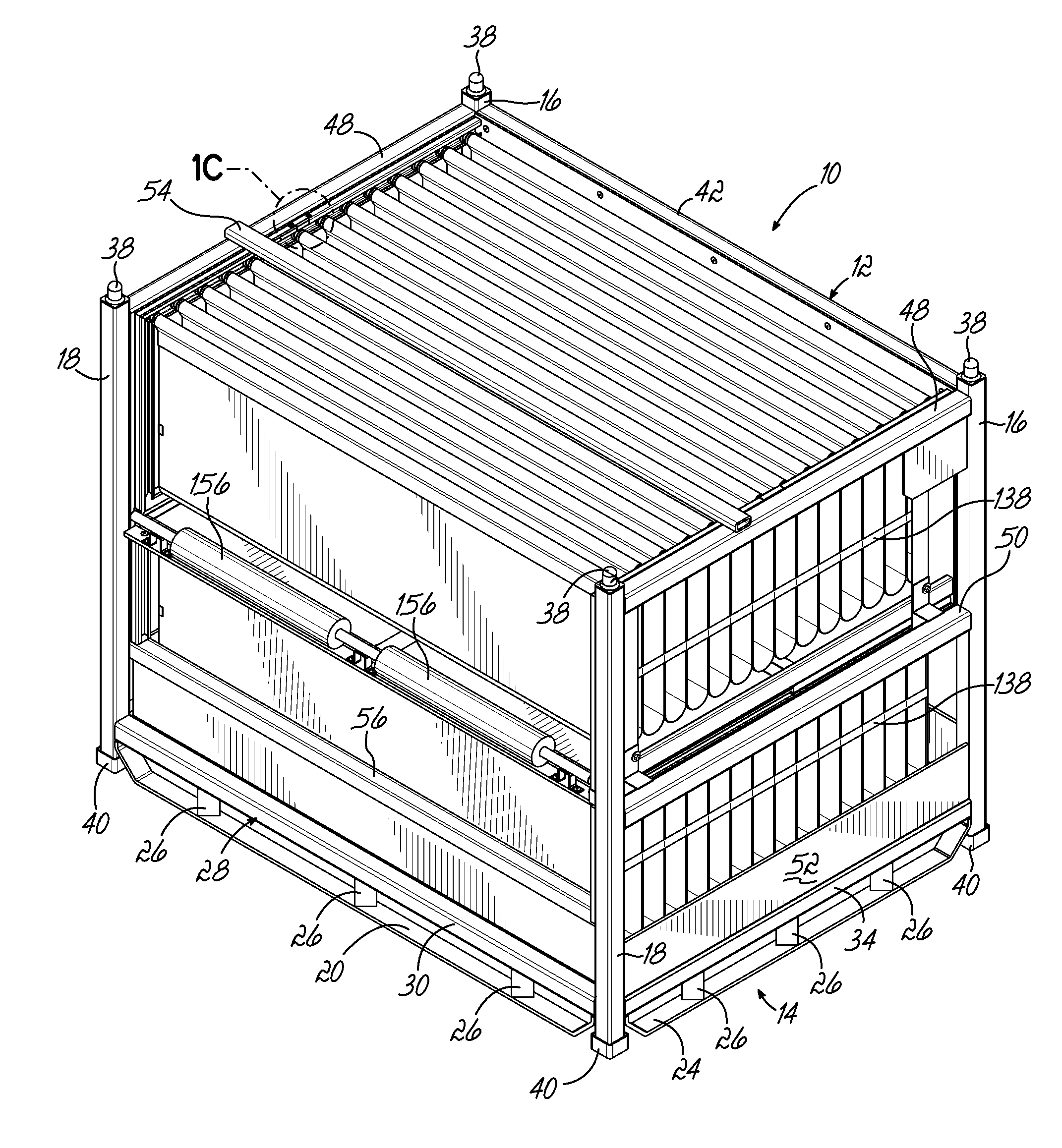 Container Having Non-Linear and Linear Tracks For Supporting Movable Dunnage