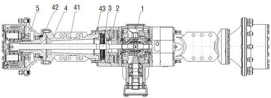 A central normally closed wet drive axle with a multi-section cantilever structure